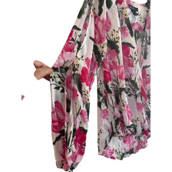 INC Blouse Womens S Polyester Multicolor Floral Long Sleeve Draped V-Neck Top - Picture 6 of 8